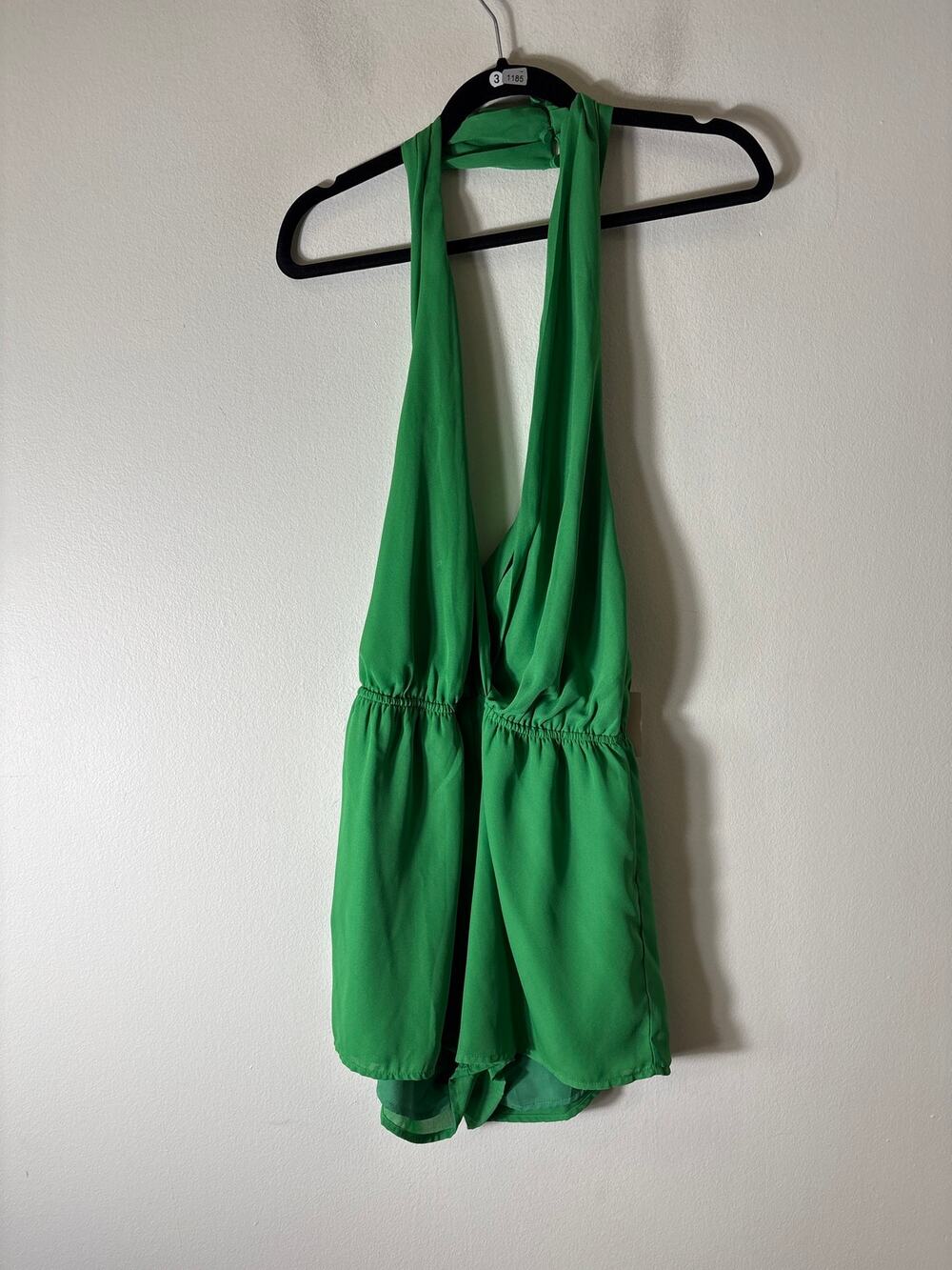 NWT Superdown Green Backless Halter Romper Sz L